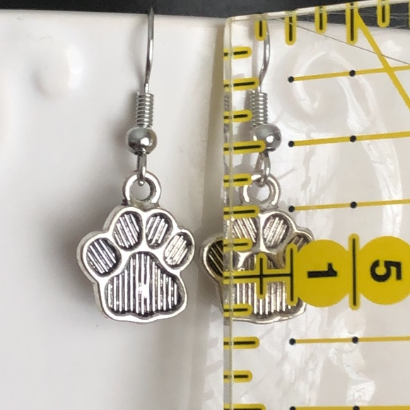 New Cat Dog Animal Paw Print Dainty Dangling Hand Crafted Earrings - Picture 4 of 5